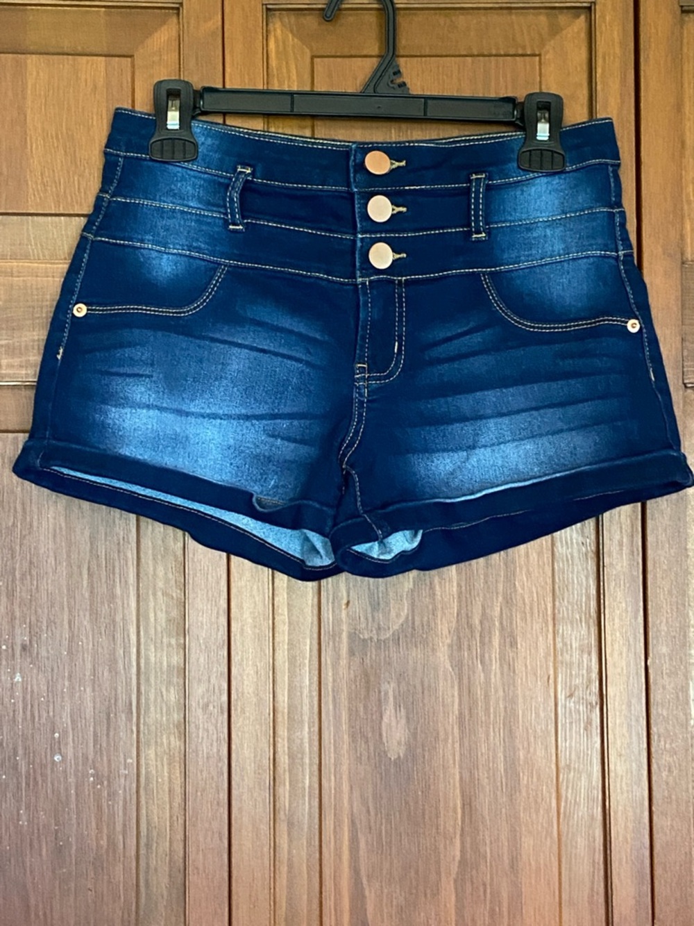 NWOT No Boundaries Dark Blue High-Rise Triple Button Denim Shorts